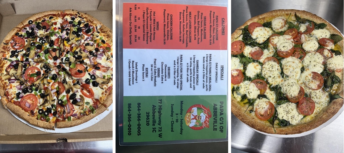 Papa g's Menu